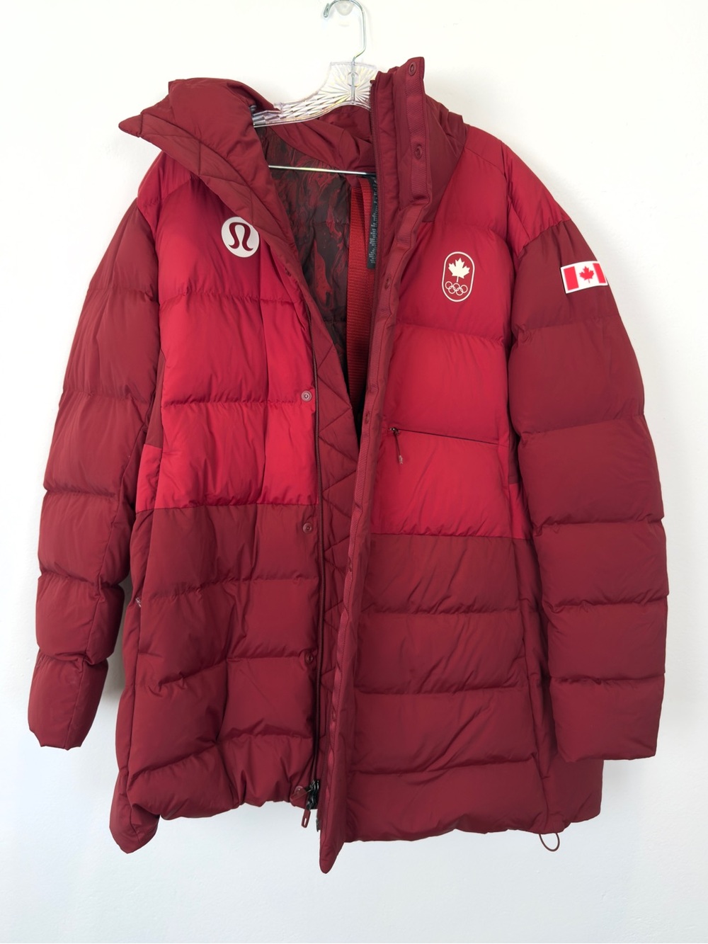 Lululemon Size M Red Team Canada Olympic Down Puffer Hooded Jacket